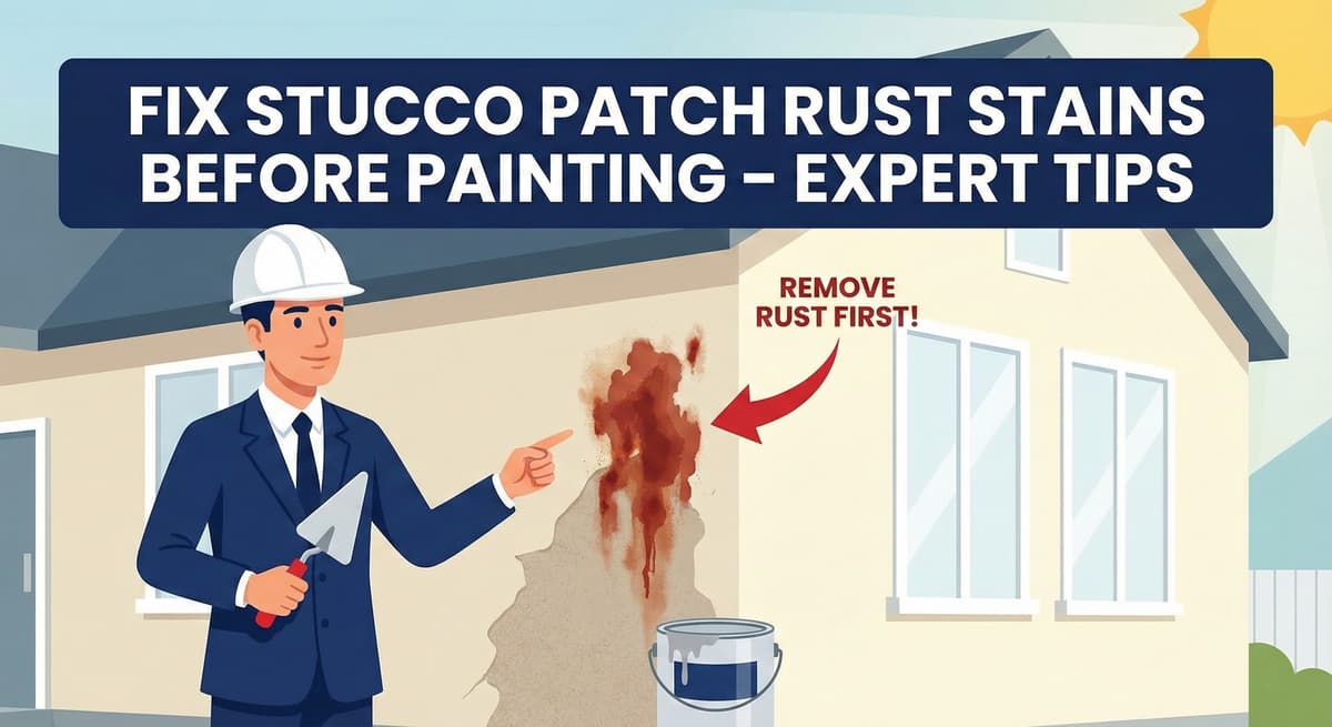 Fix stucco patch rust stains before painting showing expert rust removal techniques to prevent bleed through and protect drainage systems