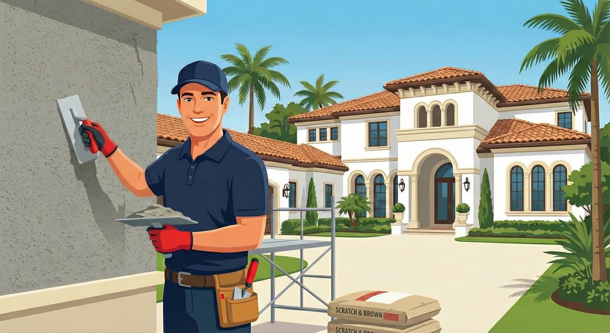 Complete homeowner guide to restuccoing showing professional application of scratch and brown coats with proper weep screed drainage installation