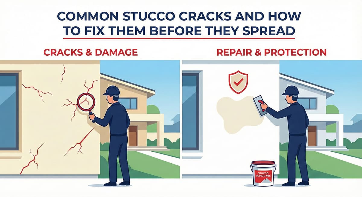 Stucco Champions infographic comparing warm earth-tone stucco versus cool modern white stucco to show the impact on curb appeal.
