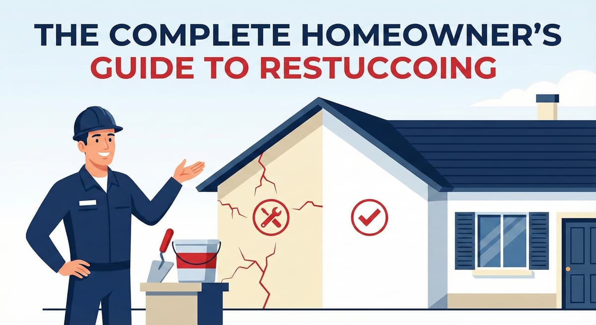 Stucco Champions infographic comparing warm earth-tone stucco versus cool modern white stucco to show the impact on curb appeal.
