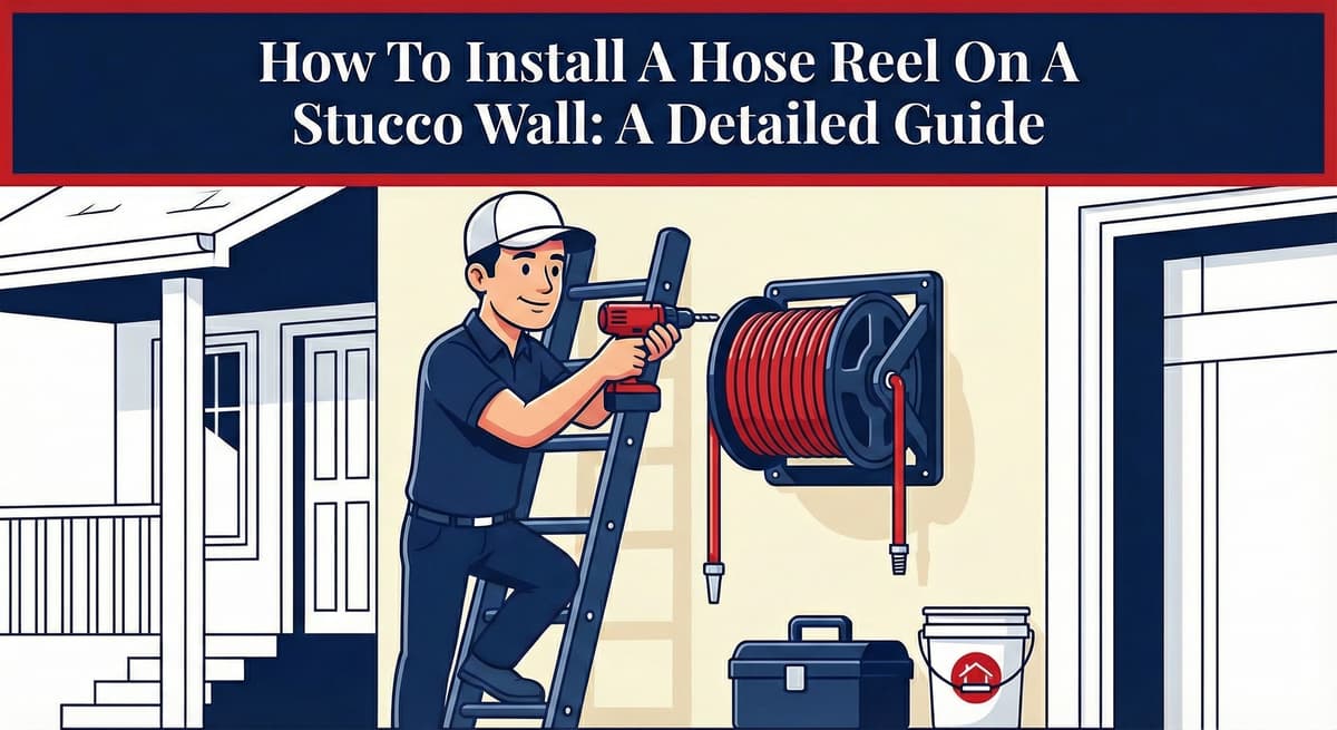 How to install hose reel on stucco wall detailed guide showing proper mounting technique with flashing and sealant to protect drainage