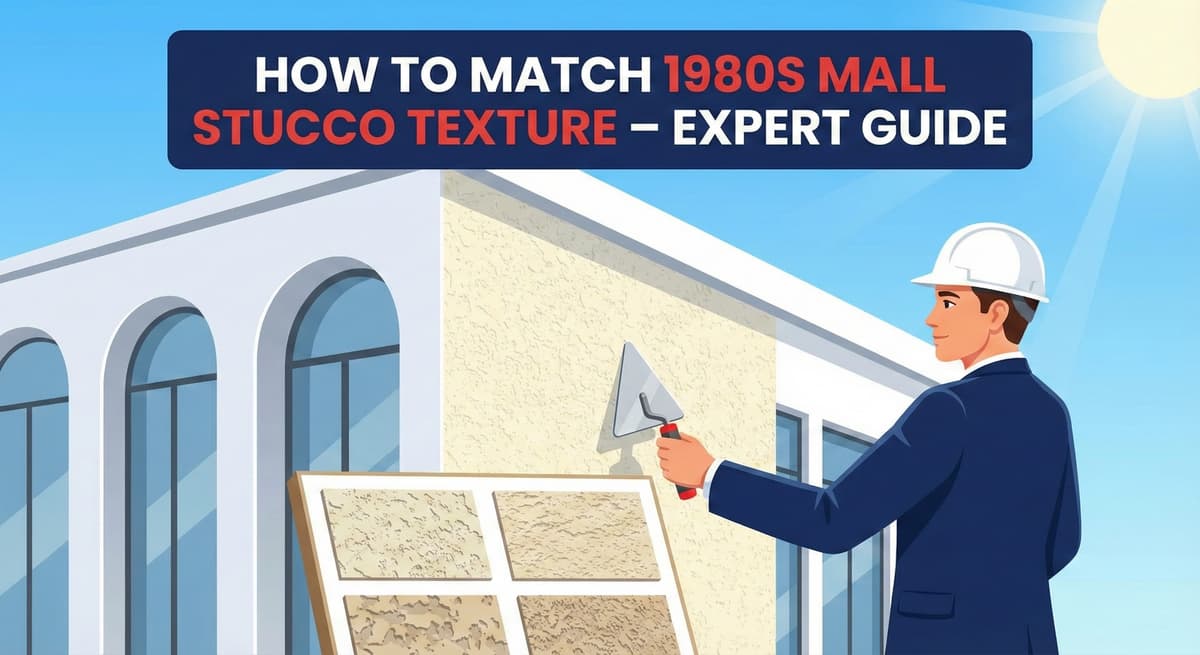 How to match 1980s mall stucco texture showing professional sampling and application techniques for seamless commercial repairs