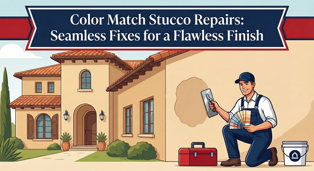 Color match stucco repairs showing professional color matching technique for seamless patch repairs that maintain proper drainage protection