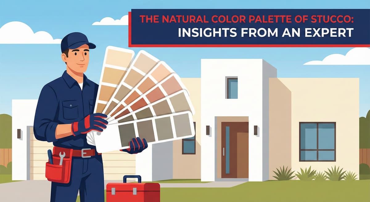 Stucco Champions infographic comparing warm earth-tone stucco versus cool modern white stucco to show the impact on curb appeal.
