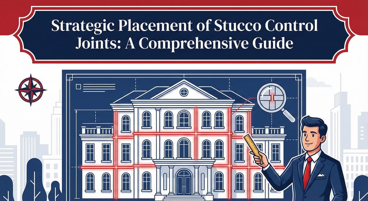 Strategic placement of stucco control joints comprehensive guide showing blueprint with joint locations to prevent cracks and water infiltration