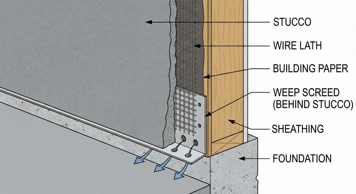 Contractor using an angle grinder to cut a straight line in stucco for weep screed replacement.