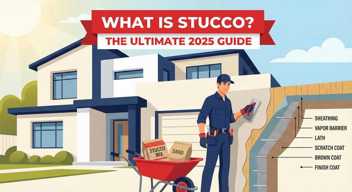 Stucco Champions infographic comparing warm earth-tone stucco versus cool modern white stucco to show the impact on curb appeal.