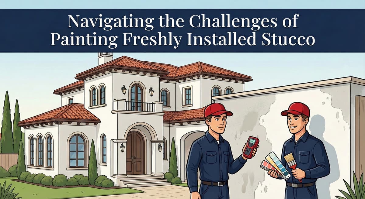Navigating challenges of painting freshly installed stucco showing proper moisture testing and curing time before finish coat application
