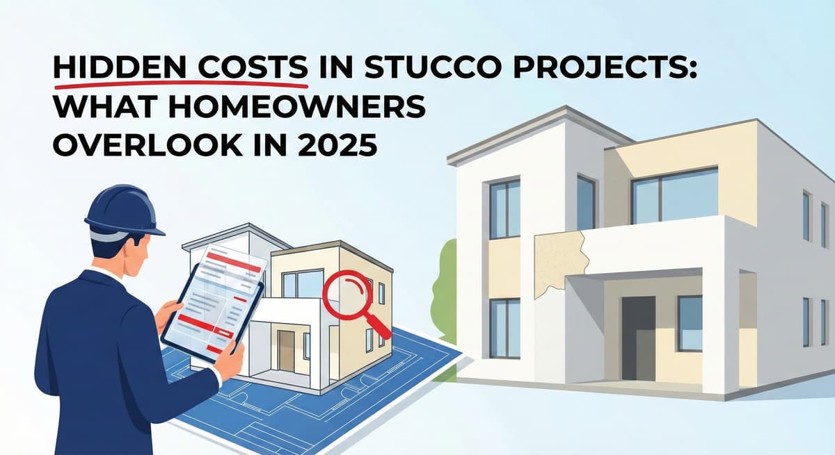 Stucco Champions infographic comparing warm earth-tone stucco versus cool modern white stucco to show the impact on curb appeal.