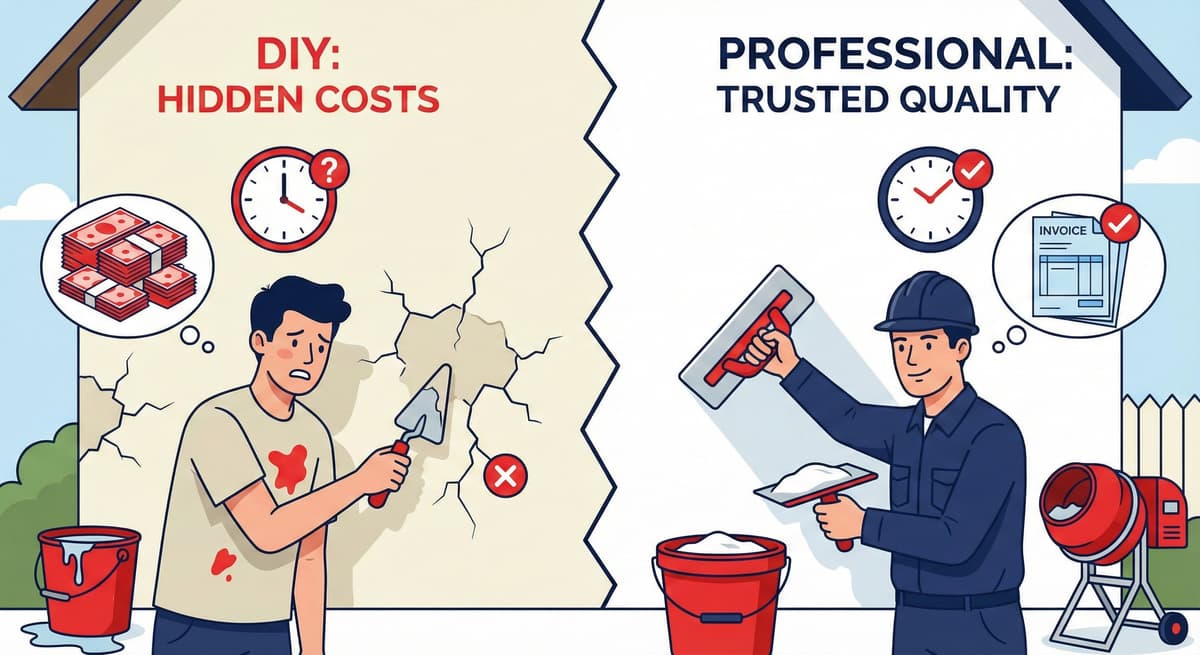 Stucco Champions infographic comparing warm earth-tone stucco versus cool modern white stucco to show the impact on curb appeal.