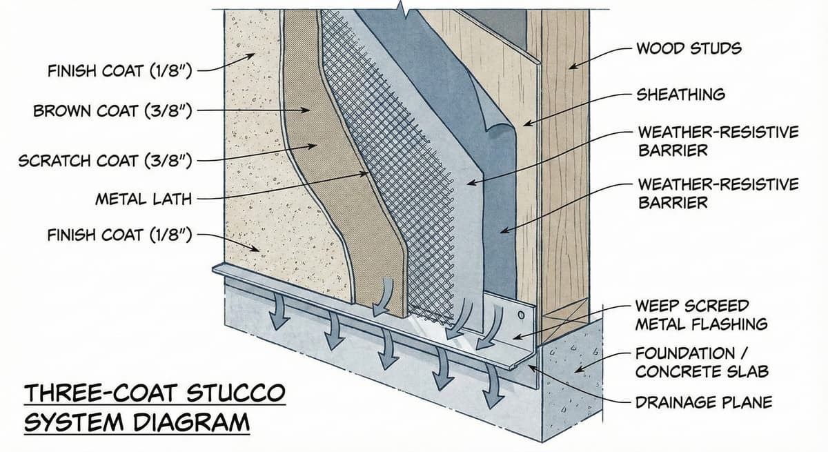 A plasterer using a scarifier tool to score horizontal grooves into wet grey cement on a wall.
