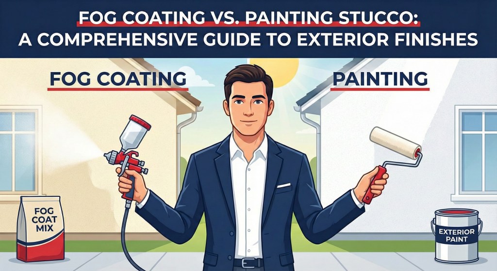 Stucco Champions professional displaying a digital Sto stucco color chart and a physical color fan deck in front of a modern home.