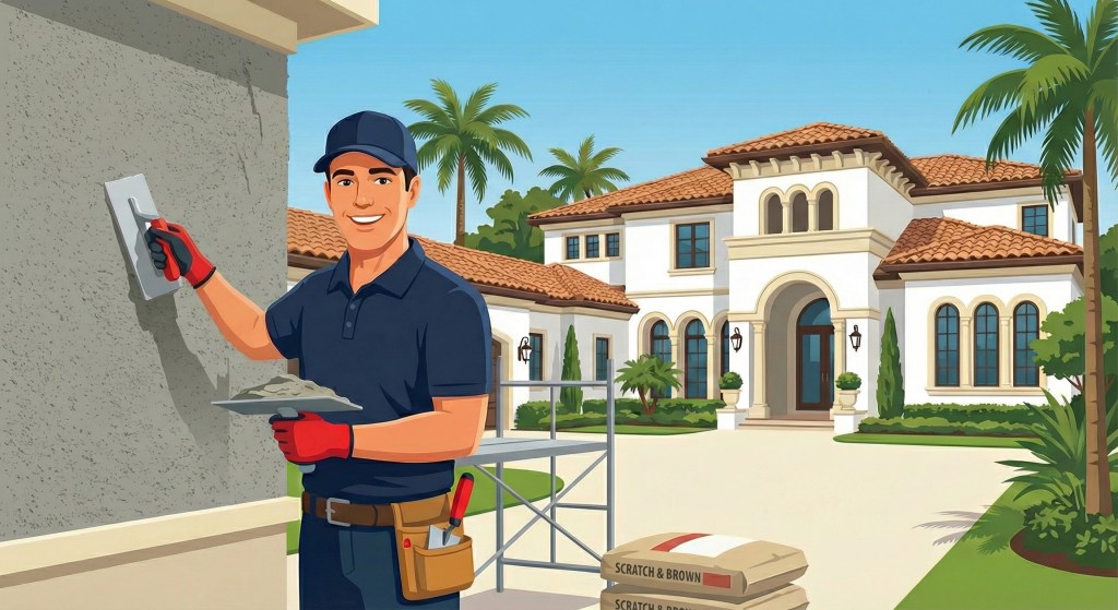 Complete homeowner guide to restuccoing showing professional application of scratch and brown coats with proper weep screed drainage installation