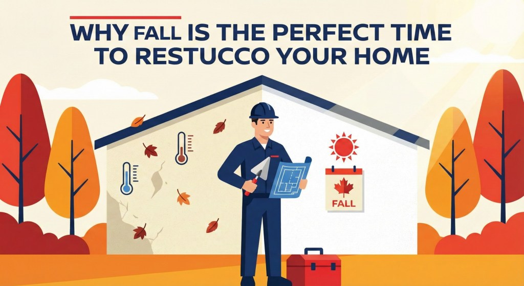 Stucco Champions infographic comparing warm earth-tone stucco versus cool modern white stucco to show the impact on curb appeal.