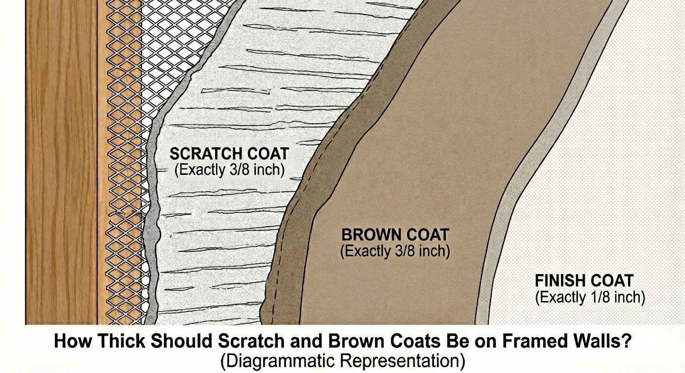 How Thick Should Scratch And Brown Coats Be On Framed Walls Stucco